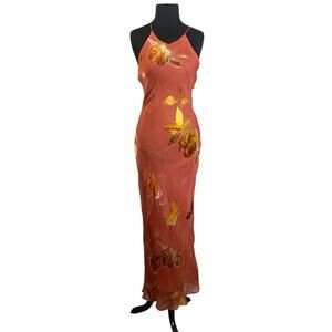 MANNEQUINES Dress SZ 10 90's Y2K Silk Sleeveless Metallic Velvet Burnout Chiffon